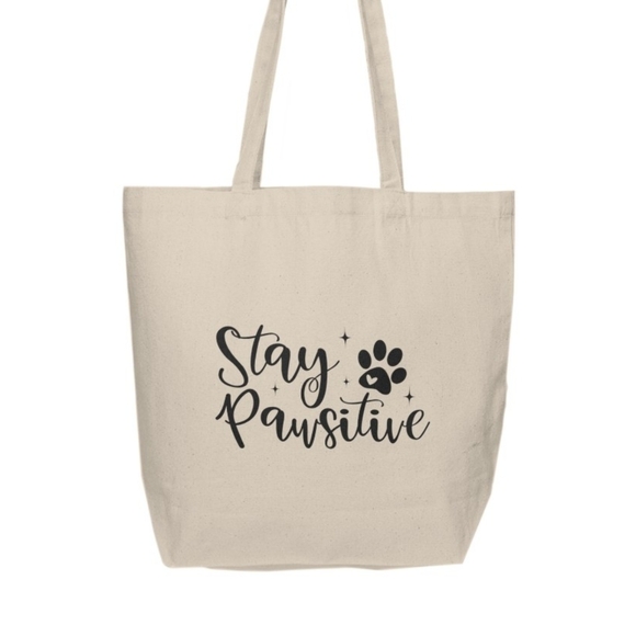 Stay Pawsitive Custom Tote Bag - Picture 2 of 3
